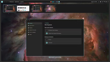 Por defecto, Cosmic DE presenta espacios de trabajo verticales, pero puede cambiarse a una disposición horizontal si se prefiere. (Fuente de la imagen: System76)