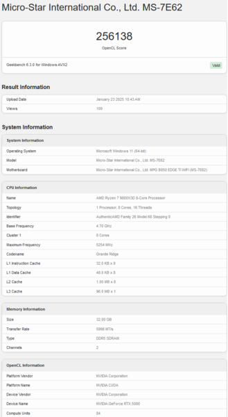 GeForce RTX 5080 OpenCL (fuente de la imagen: Geekbench)