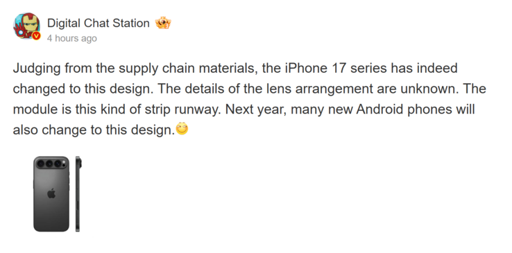 Reportaje de Digital Chat Station sobre el rediseño de la serie 17 del iPhone (Fuente de la imagen: Weibo - machine translated)