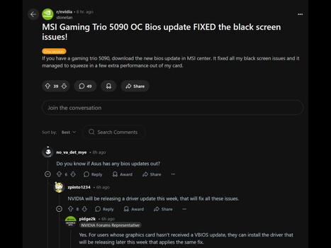 Nvidia black screen driver announcement Reddit post (Fuente de la imagen: Nvidia subreddit)