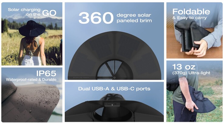 El Power Hat utiliza células solares monocristalinas PERC de alta eficiencia con un diseño impermeable para proporcionar energía llueva o haga sol. (Fuente de la imagen: EcoFlow)