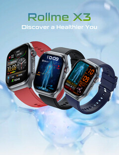 Rollme X3 smartwatch en colorway Negro, Azul y Rojo (Fuente de imagen : Rollme)