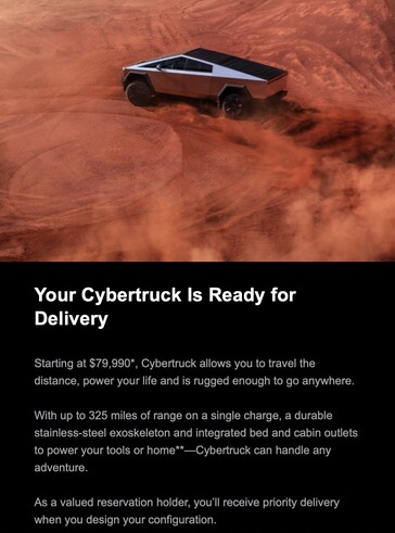 Tesla está enviando invitaciones de entrega para el Cybertruck de 79.990 dólares