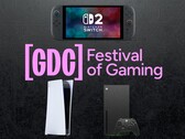 GDC banner with Switch 2, PS5, and Xbox consoles is shown (Fuente de la imagen: GDC, Nintendo, Sony PlayStation, Xbox Gaming with edits)