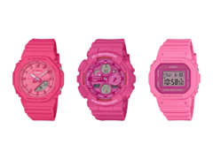 De izquierda a derecha: Casio G-Shock GMA-P2100PP-4A, GMA-S140PP-4A y GMD-S5610PP-4. (Fuente de la imagen: G-Central)