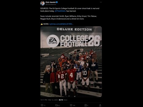 Filtración de la portada de Chris Vannini College Football 26 X Post (Fuente de la imagen: captura de pantalla, cuenta X de Chris Vannini)