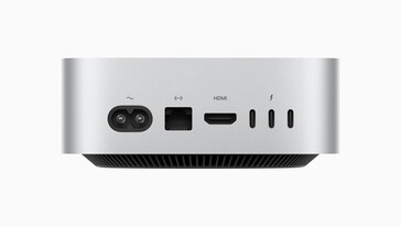 Parte trasera: cable de alimentación, Gigabit Ethernet, HDMI 2.1, 3x USB-C Thunderbolt 5 (120 Gbit/s, DisplayPort modo Alt 1.4) (imagen: Apple)