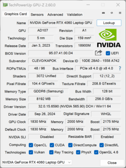 GPU-Z: GeForce RTX 4060 Portátil