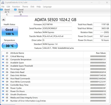 El ADATA SE920 funciona con PCIe 4.0 x4