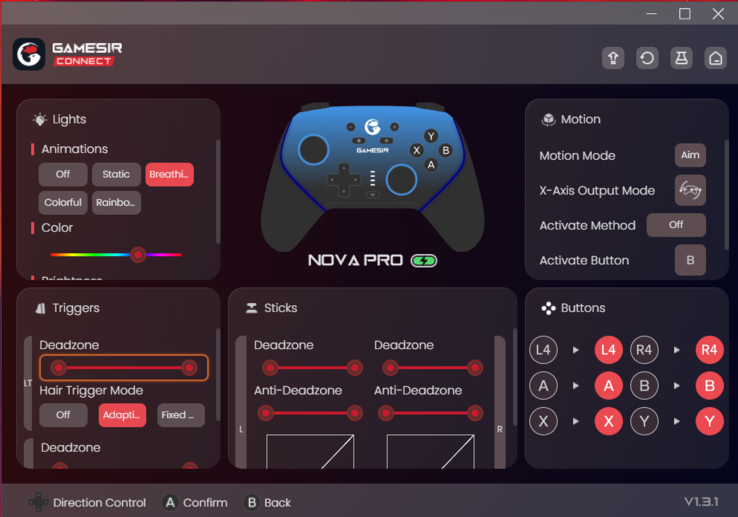 Interfaz de usuario principal de la aplicación GameSir Connect para Windows