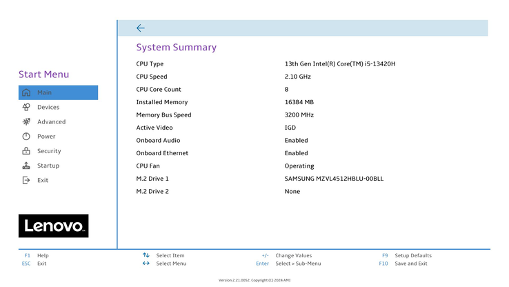 Opciones de la BIOS en el Lenovo IdeaCentre Mini 5