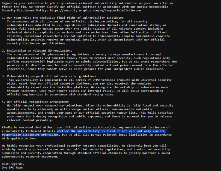 OnePlus amenaza a un investigador de seguridad con emprender acciones legales si se da a conocer la vulnerabilidad, incluso después de que se haya corregido el fallo.