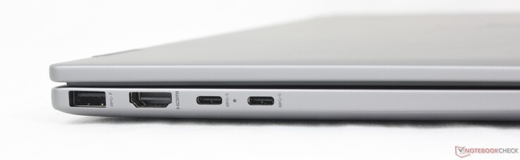 Izquierda: USB-A (10 Gbps), HDMI 2.1, 2x USB-C (10 Gbps con DisplayPort 1.4a + Power Delivery)