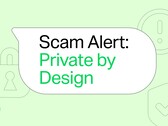 Bocadillo verde de WhatsApp con el texto «Alerta de estafa: Privacidad por diseño»