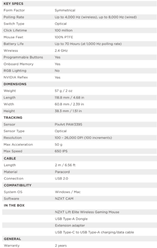 Especificaciones de la NZXT Lift Elite (fuente de la imagen: NZXT)