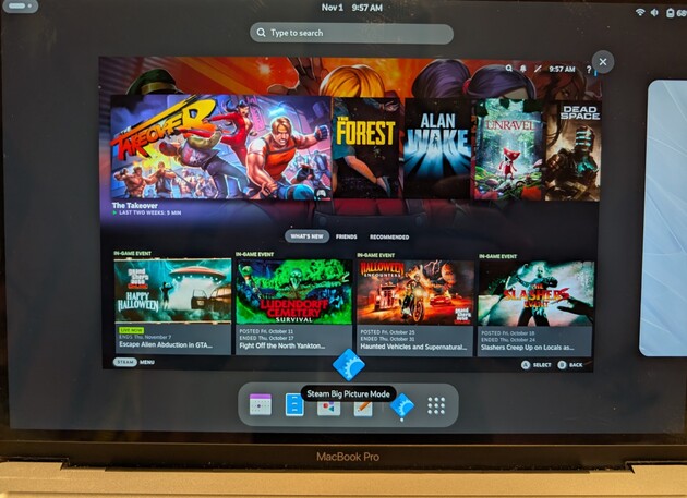 Fedora ARM nativo con GNOME en un Macbook Pro M1 ejecutando Steam Big Picture (Fuente de la imagen: Notebookcheck)
