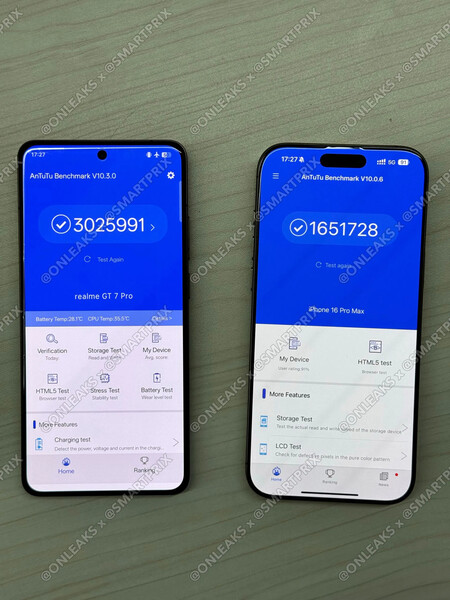 Puntuación AnTuTu del Realme GT7 Pro, izquierda (fuente de la imagen: Smartprix)