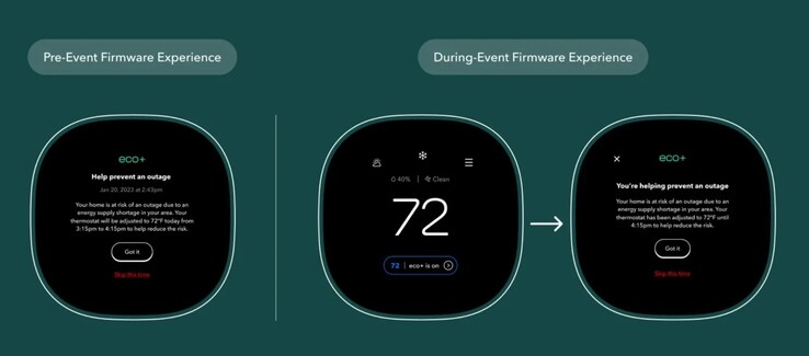 Pantalla del termostato Ecobee durante un evento de ahorro de energía. (Fuente: Ecobee)