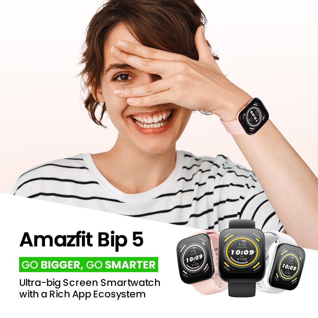 Smartwatch Amazfit Bip 5, Pantalla 1,91” táctil, Aut. 10 días