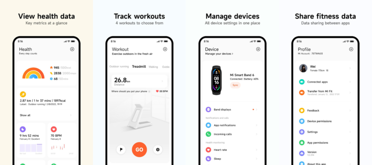 La antigua aplicación Xiaomi Mi Fitness. (Fuente de la imagen: Xiaomi)