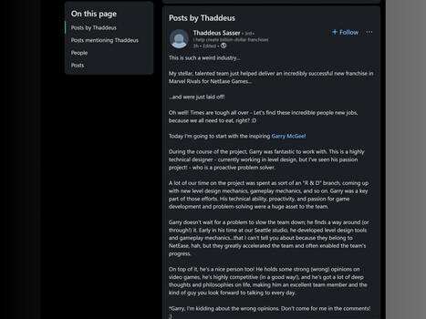 NetEase Games Thaddeus Sasser LinkedIn post (Fuente de la imagen: Captura de pantalla, LinkedIn)