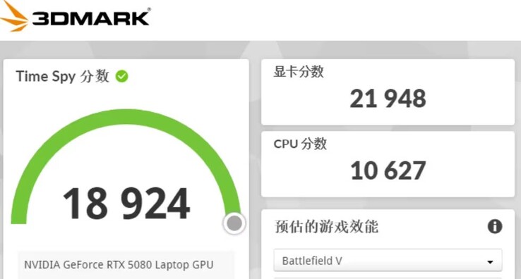 GeForce RTX 5080 3D Mark Time Spy (fuente de la imagen: BiliBili)