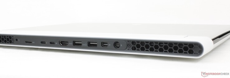 Parte trasera: auriculares de 3,5 mm, 1x USB-C con Thunderbolt 4 + USB4 + PD + DisplayPort 1.4, 1x USB-C 3.2 Gen. 2 con PD + DisplayPort 1.4, HDMI 2.1, 2x USB-A 3.2 Gen. 1, Mini DisplayPort 1.4, adaptador de CA
