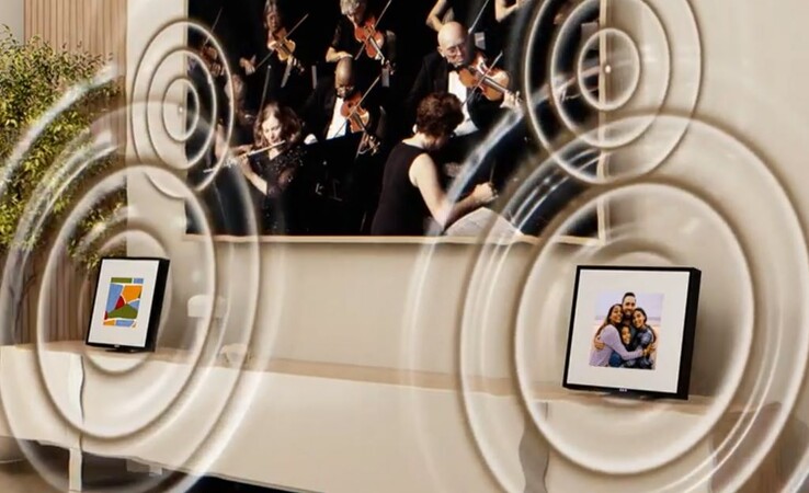El Music Frame puede utilizarse como barra de sonido o como altavoces complementarios con los televisores Samsung. (Fuente: Samsung)