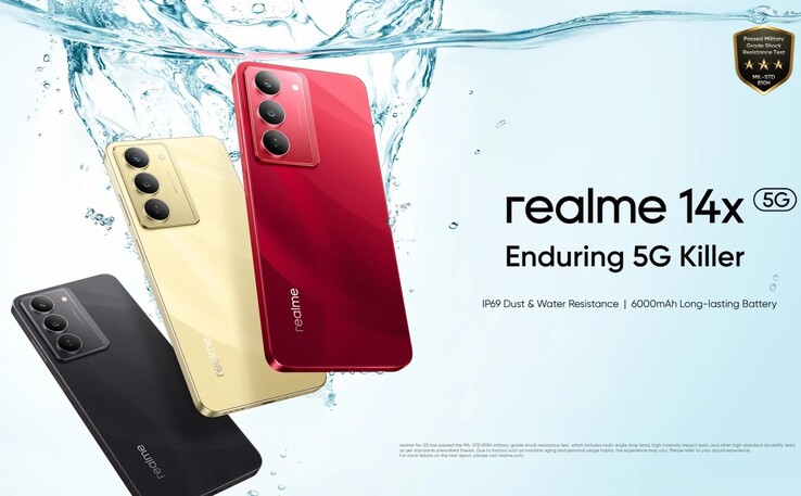 El Realme 14x está disponible en colores Crystal Black, Golden Glow y Jewel Red (Fuente de la imagen: Realme)