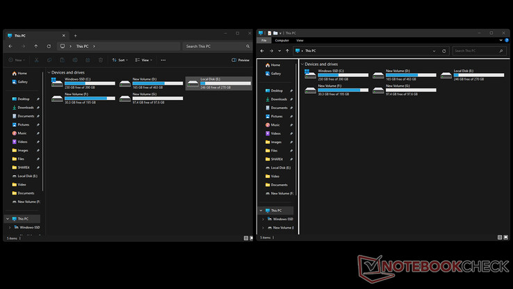 Explorador de archivos antiguo frente al nuevo, ambos se mantienen abiertos simultáneamente en Windows 11 (Fuente de la imagen: Notebookcheck)