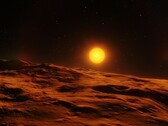 Ilustración que muestra un sol y un exoplaneta.