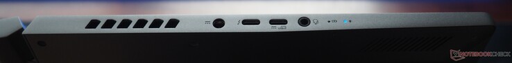 Lado izquierdo: Alimentación, USB-C 4 (incl. DisplayPort 1.4 y PowerDelivery), USB-C 3.1 Gen 2, audio