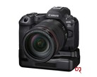 El render filtrado de la Canon EOS R5 Mark II, que muestra la empuñadura de refrigeración activa (Fuente: Canon Rumors)