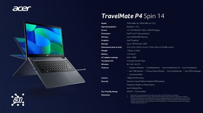 Acer TravelMate P4 Spin 14: Especificaciones. (Fuente: Acer)