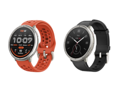 Reloj inteligente Amazfit Active 2 en silicona deportiva roja (izquierda) y piel negra (derecha), con un precio de 99,99 y 129,99 dólares respectivamente. (Fuente de la imagen: Amazfit)