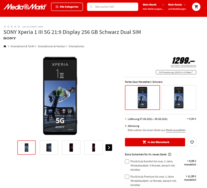 El Sony Xperia 1 III se lanzará en dos colores. (Fuente de la imagen: MediaMarkt)