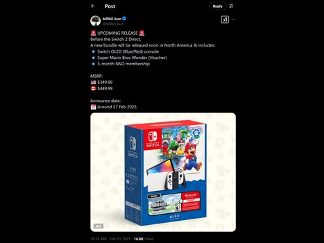 Switch OLED Mario Bros Wonder bundle foto filtrada (Fuente de la imagen: billbil-kun X account)