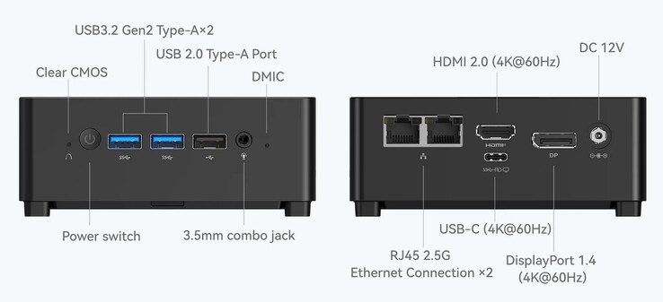 Las conexiones externas del Minisforum Venus Serie UN100D (Fuente: Minisforum)