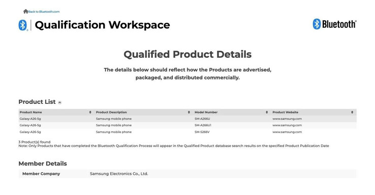 El próximo Galaxy A26 5G parece tener muchos papeles oficiales a su nombre. (Fuente: Bluetooth SIG, BIS &amp; TÜV Rheinland vía MySmartPrice)