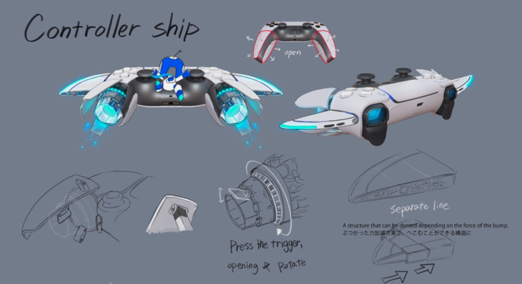 Arte conceptual inicial del diseño del "Dual-Speeder" de Astro Bot. (Fuente de la imagen: PlayStation Blog)